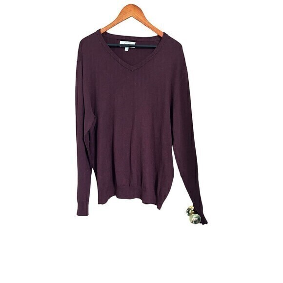 Hawker Rye Sweater Mens Large Burgundy,￼ 95% Cotton 5%‎ Cashmere V-neck T… - Picture 1 of 4